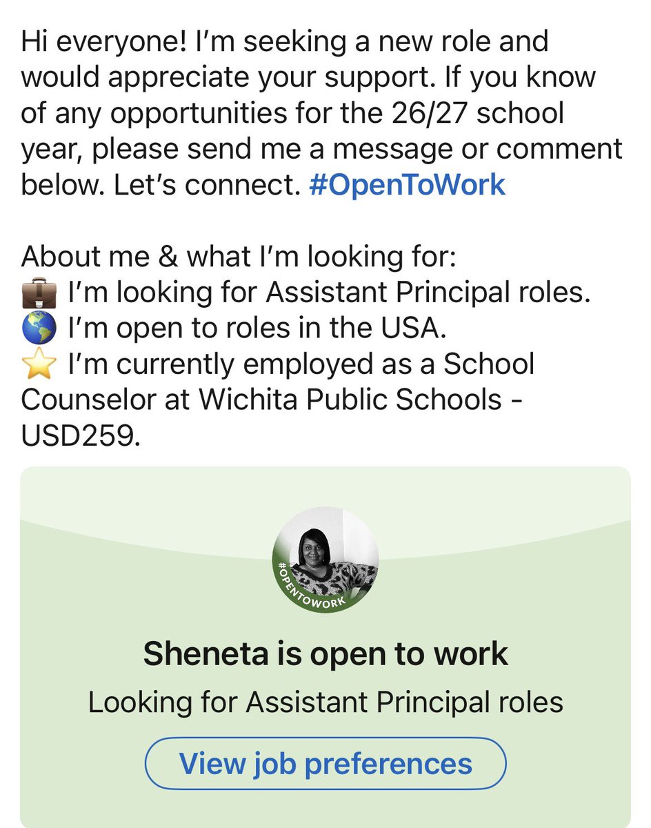 ShenetaRoss_MEd's tweet image. Let’s connect #OpenToWork