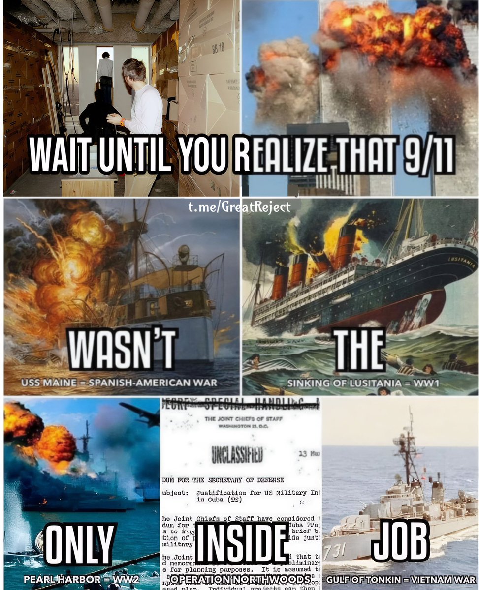 TheQNewsPatriot's tweet image. USS Maine
Lusitania
Pearl Harbor(McCollum Memo)
Operation Northwoods
Gulf of Tonkin
9/11 

None of them were real(organic). 

All cost the American People, and the world, in ways that cannot be articulated with words.

Your history class was propaganda. Governments do not “go”…