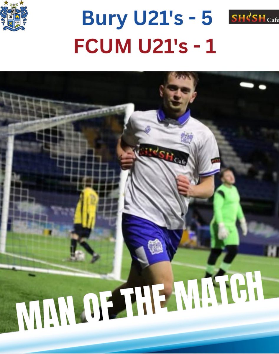 BuryFcU21's tweet image. Incredibly difficult decision when every player could have been given this. Gerry with two goals and two assists couldn't be overlooked ⚽⚽
@buryfcofficial #TeamPerformance 
Thanks to our sponsor @ShishCafeUk 
📸 @StevePeacock100