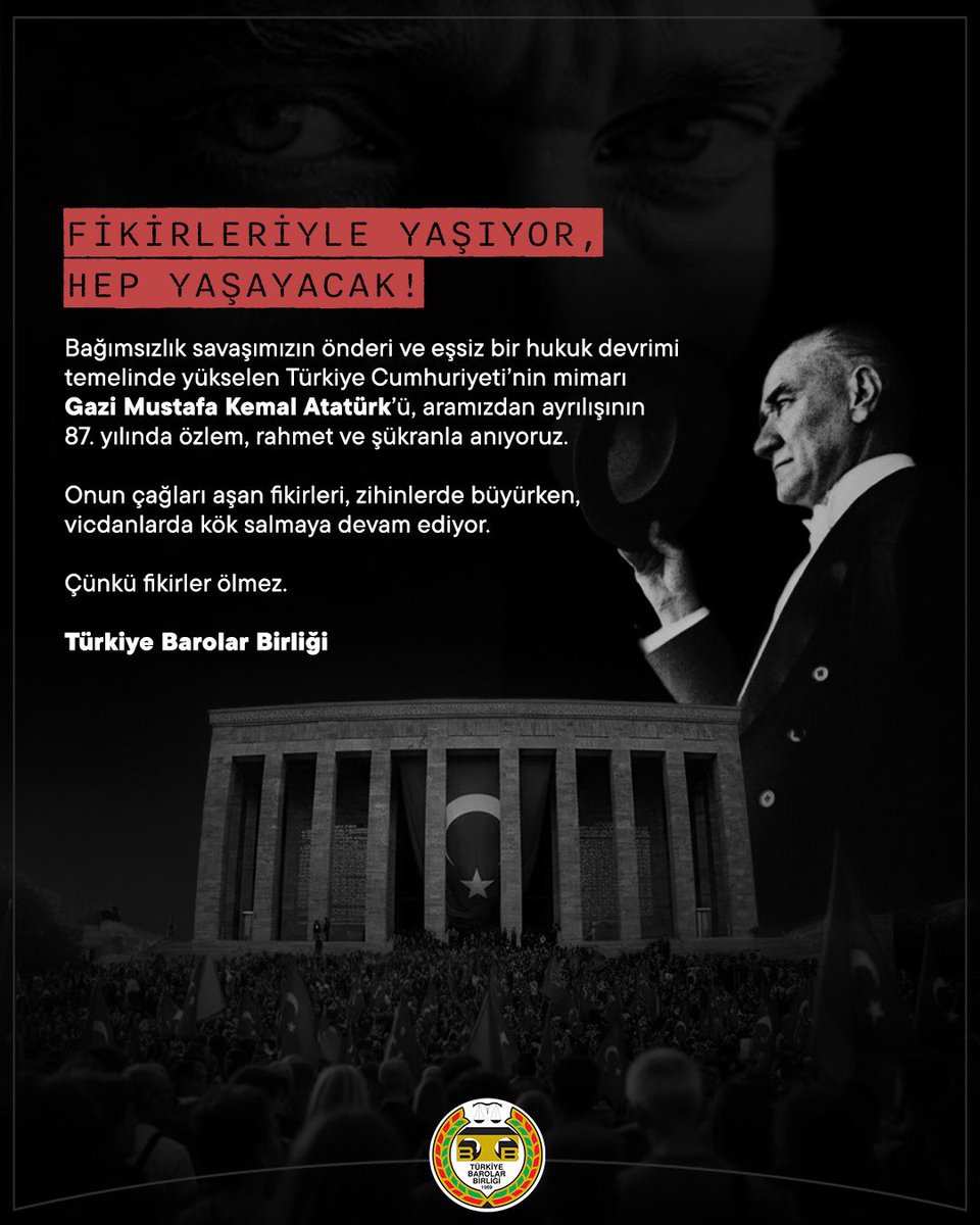 FİKİRLERİYLE YAŞIYOR, HEP YAŞAYACAK!

Bağımsızlık savaşımızın önderi ve eşsiz bir hukuk devrimi temelinde yükselen Türkiye Cumhuriyeti’nin mimarı Gazi Mustafa Kemal Atatürk’ü, aramızdan ayrılışının 87. yılında özlem, rahmet ve şükranla anıyoruz. 

Onun çağları aşan fikirleri,