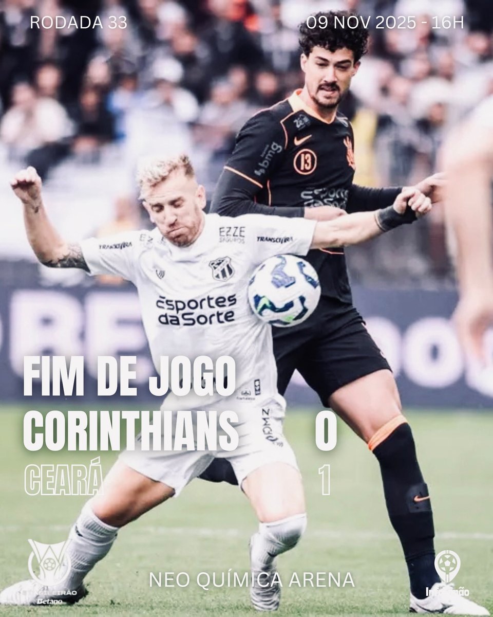 InfoTimaoBlog's tweet image. FIM DE JOGO.

Corinthians joga mal e é derrotado em casa por 1x0 pelo Ceará.

#sccpxcea #corinthians #vaicorinthians #timão #sccp #coringão #timedopovo #aquiécorinthians #todopoderosotimão #brasileirão