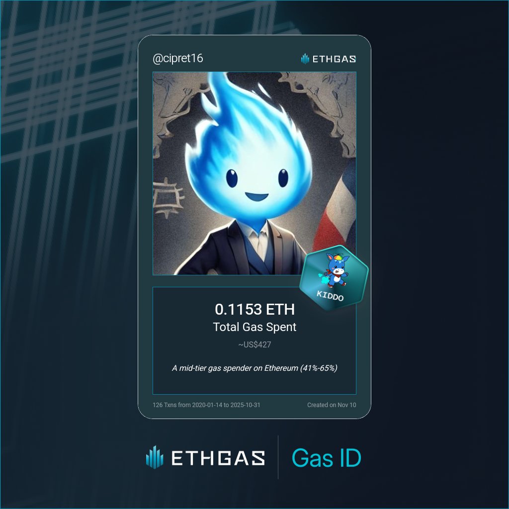 cipret16's tweet photo. Discovered my Gas ID via ETHGas - turning my gas spend into rewards 🫘

As a Kiddo Jack, I've spent 0.1153 ETH on gas but earned 16 Beans back.

Get your Gas ID and Beans here: https://t.co/7T6yfdeTZX https://t.co/7afLKmoOFf