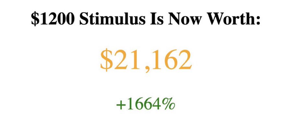 HashMonie's tweet image. Covid stimulus is now worth $21,162.

If @realDonaldTrump gives out $2,000 and you put it into bitcoin, what will it be worth in 5 years?