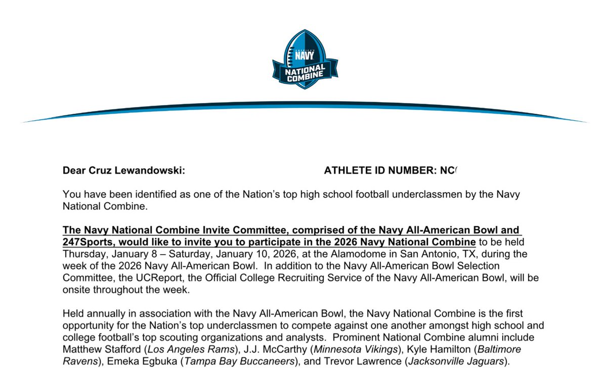 Thank you for the invite <a href="/JohnSchmidAAB/">John Schmid</a> for the invite to <a href="/NationalComb1ne/">Navy National Combine</a> <a href="/MarketAthletes/">Market Athletes</a> <a href="/PrepsKC/">PrepsKC</a> <a href="/PrepRedzoneMO/">Prep Redzone Missouri</a> <a href="/WOWKCfootball/">WOWKC</a> <a href="/6starfootballMO/">Six Star Football | MISSOURI</a> <a href="/FBUAllAmerican/">#FBUAllAmerican</a> <a href="/stevequinnFBU/">steve quinn</a> <a href="/KocherAndrew/">Andrew Kocher</a> <a href="/JPRockMO/">JP Rock</a> <a href="/VerbalCommit_KC/">Verbal Commitment Podcast</a> <a href="/PreWarWesley/">Coach Buckets</a> <a href="/samspiegs/">Sam Spiegelman</a> <a href="/CharlesPower/">Charles Power</a> <a href="/Andrew_Ivins/">Andrew Ivins</a>