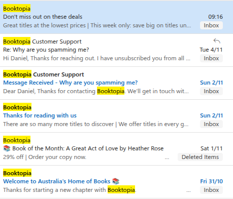 4n6expert's tweet image. Warning - don&apos;t buy #books (or anything) from #Booktopia @booktopia because they will #spam you even after claiming to have unsubscribed you.