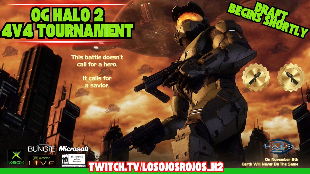 🎂Happy 21st Birthday to Halo 2!🎂 
💵Let's celebrate with an OG H2 $$$ Tournament💵
🔥Draft begins soon! Come join the party!🔥
twitch.tv/losojosrojos_h2