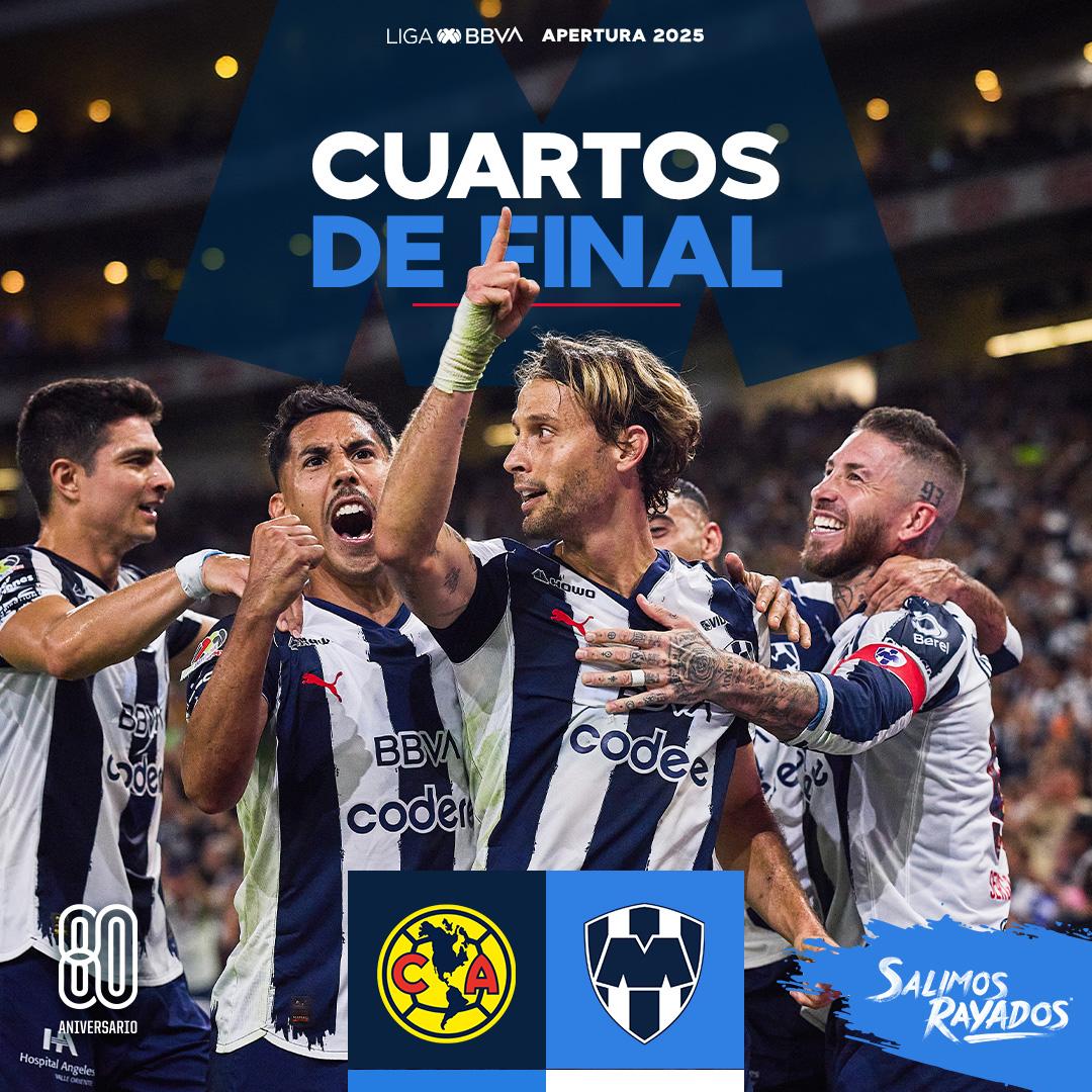 Tenemos rival.👊🏼

Enfrentaremos al América en los Cuartos de Final del #Apertura2025.⚽️

¡Vamos los Rayados!🔵⚪️