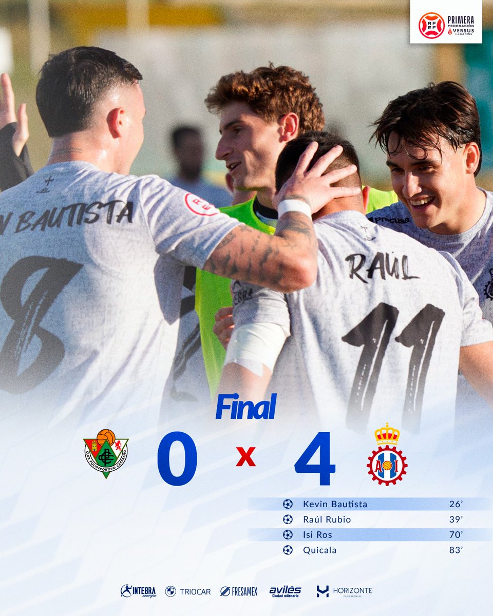 🔚 ¡𝐅𝐈𝐍𝐀𝐋 del partido! 🔥

➕3️⃣ 🟰 𝟮𝟬 🙌
🔥 ¡Qué gran partido! ¡ENORMESSS!

🟩🟩 CAC 0-4 RAI 🟦⬜

⚽ <a href="/kevin81415630/">Kevin Bautista 8️⃣</a>
⚽ <a href="/RaulRubio99/">Raul Rubio Romero</a>
⚽ <a href="/IsiRos7/">Isi Ros</a>
⚽ <a href="/QuicalaJr/">Quicala Bari</a>

#RealAvilésIndustrial 🔵⚪🔴