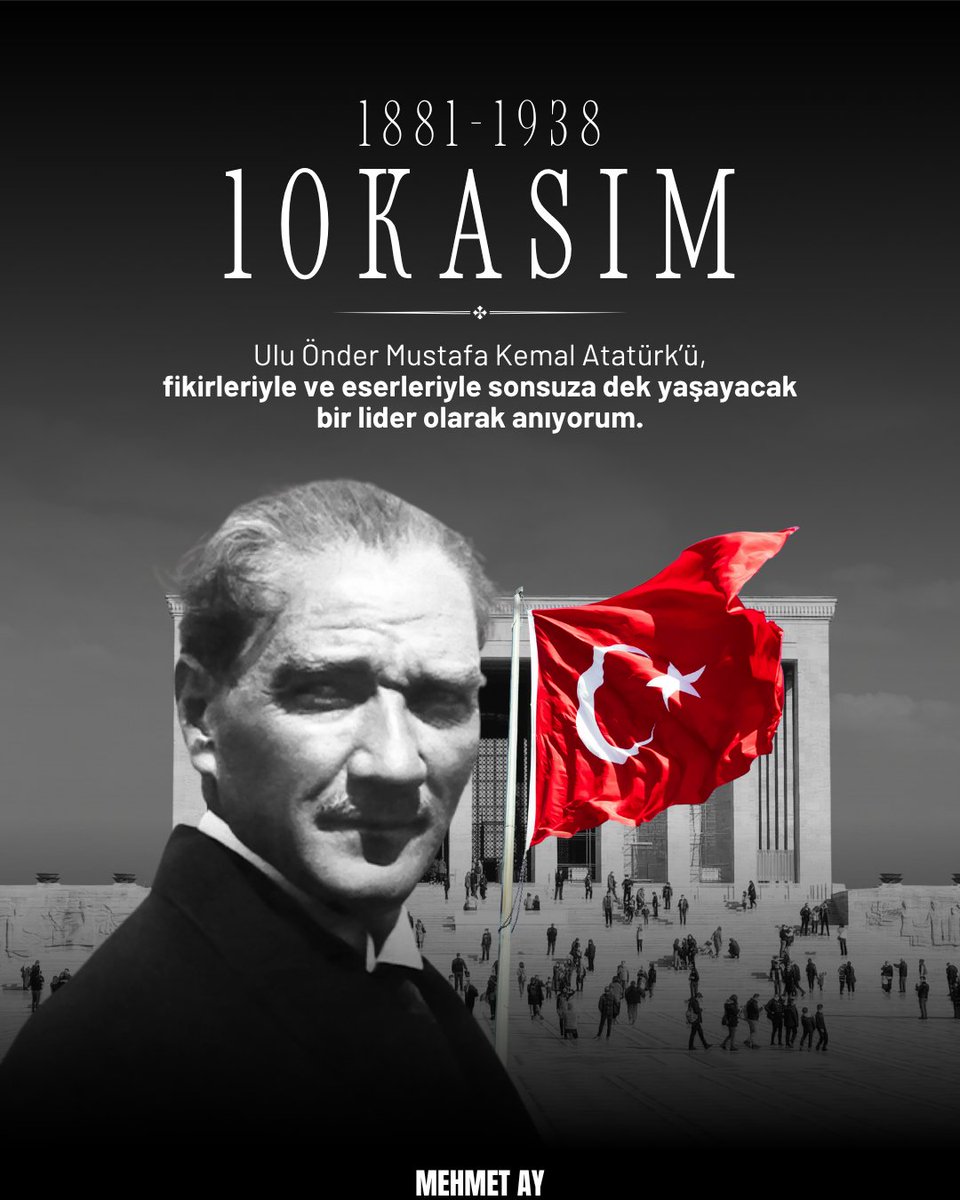Aramızdan ayrılışının 87. yıl dönümünde Türkiye Cumhuriyeti’nin kurucusu Gazi Mustafa Kemal Atatürk’ü saygı ve minnetle anıyoruz. 

Ruhu şâd olsun. 

Gösterdiği yolda ilelebet yürüyeceğiz. 

#10Kasım 
#MustafaKemalAtatürk