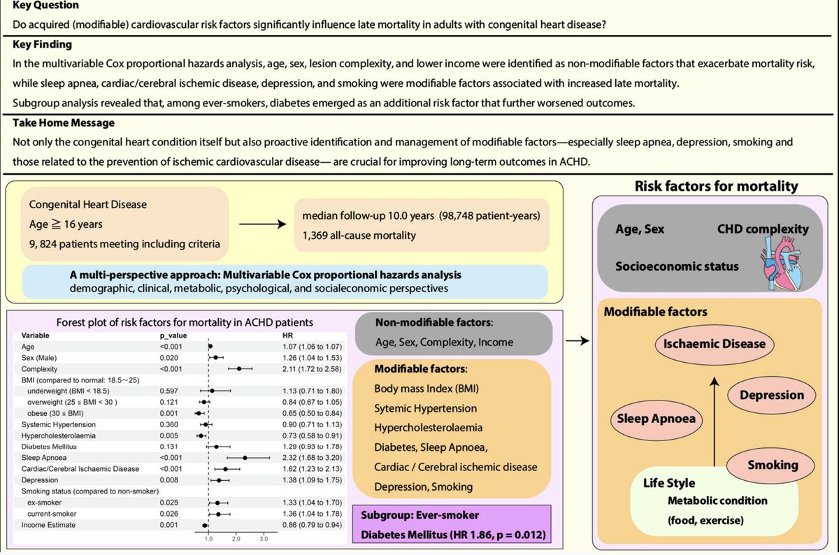 Cardiovascular risk factors, depression, and sleep apnea are key predictors of mortality in ACHD. Early recognition and targeted management matter. <a href="/MAGatzoulis/">Michael A. Gatzoulis</a> 
academic.oup.com/eurheartj/arti…