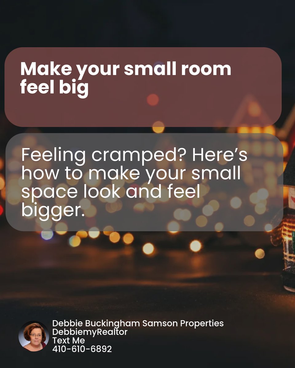 DebbieMyRealtor's tweet image. Small space blues? Brighten and expand your home with these tips: Clear clutter, use light colors, and hang mirrors near windows for double the impact. 🌟 #HomeHacks