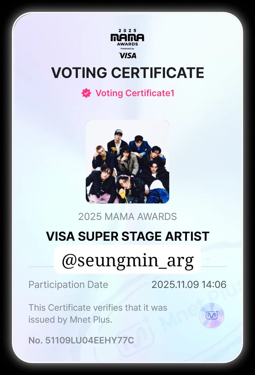 seungmin_arg's tweet photo. 🗳 STAYS/SKIES!
Cumplamos con nuestro deber cívico y votemos en los MAMA 🫡
✨️Las categorías son:
🏅Fan's Choise 2nd Vote
🏅Visa Fan's Choise of the Year
🏅Visa Super Stage Artist
Voten y utilicen los tags 👇🏻
#StrayKids #2025MAMAVOTE #STAYdivine https://t.co/RcZVpBXO5B