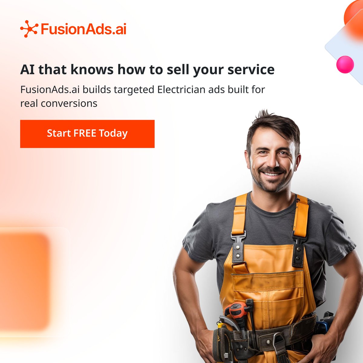 fusionads_ai's tweet photo. Boost sales for your electrical business with Fusion’s AI. Our platform generates high-converting, AI-powered ads—no marketing experience needed. 

Start FREE today: https://t.co/MRGodBACSO https://t.co/l3dQKjiZJW