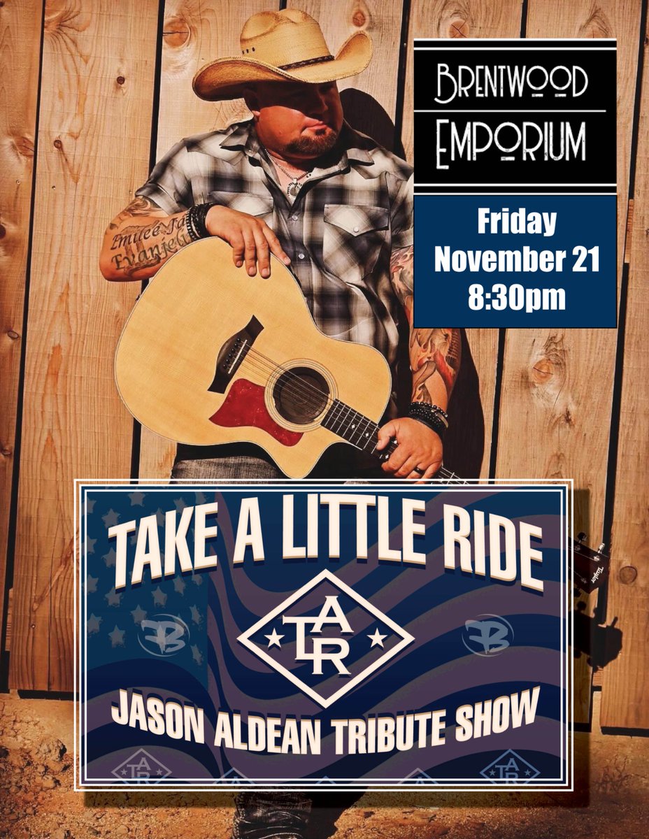 Flat_Busted's tweet photo. Performing the Take A Little Ride Jason Aldean Tribute Show @thebrentwoodemporium. Great new live music venue. Come on out for a great evening of classic JA hits with us. Ticket and show info in the link below. See y’all there!
https://t.co/ybyMQbMeqh https://t.co/Eq1pzk6Ls1
