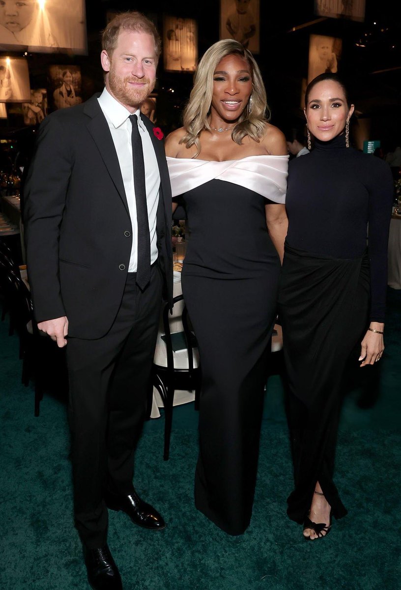 ArchLiliHazMeg's tweet photo. Prince Harry and Meghan with Serena Williams at the 2025 Baby2Baby Gala https://t.co/IiDQKK4POa