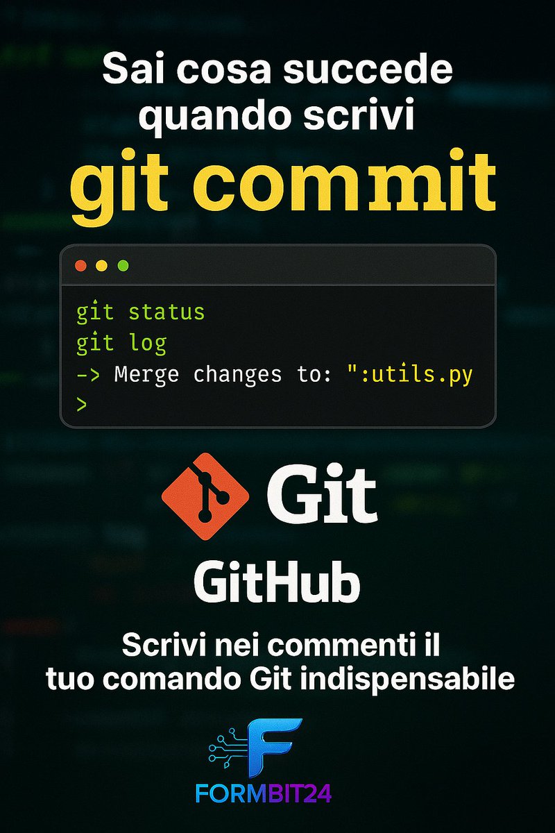 Formbit24's tweet image. Git: il superpotere degli sviluppatori Sai cosa succede quando scrivi git commit? 
Guarda il video : youtube.com/shorts/YwTlXFM…
Scrivi nei commenti il tuo comando Git indispensabile.
#Formbit24 #Git #GitHub #VersionControl #DevTools #TechHistory #DigitalEvolution #programming