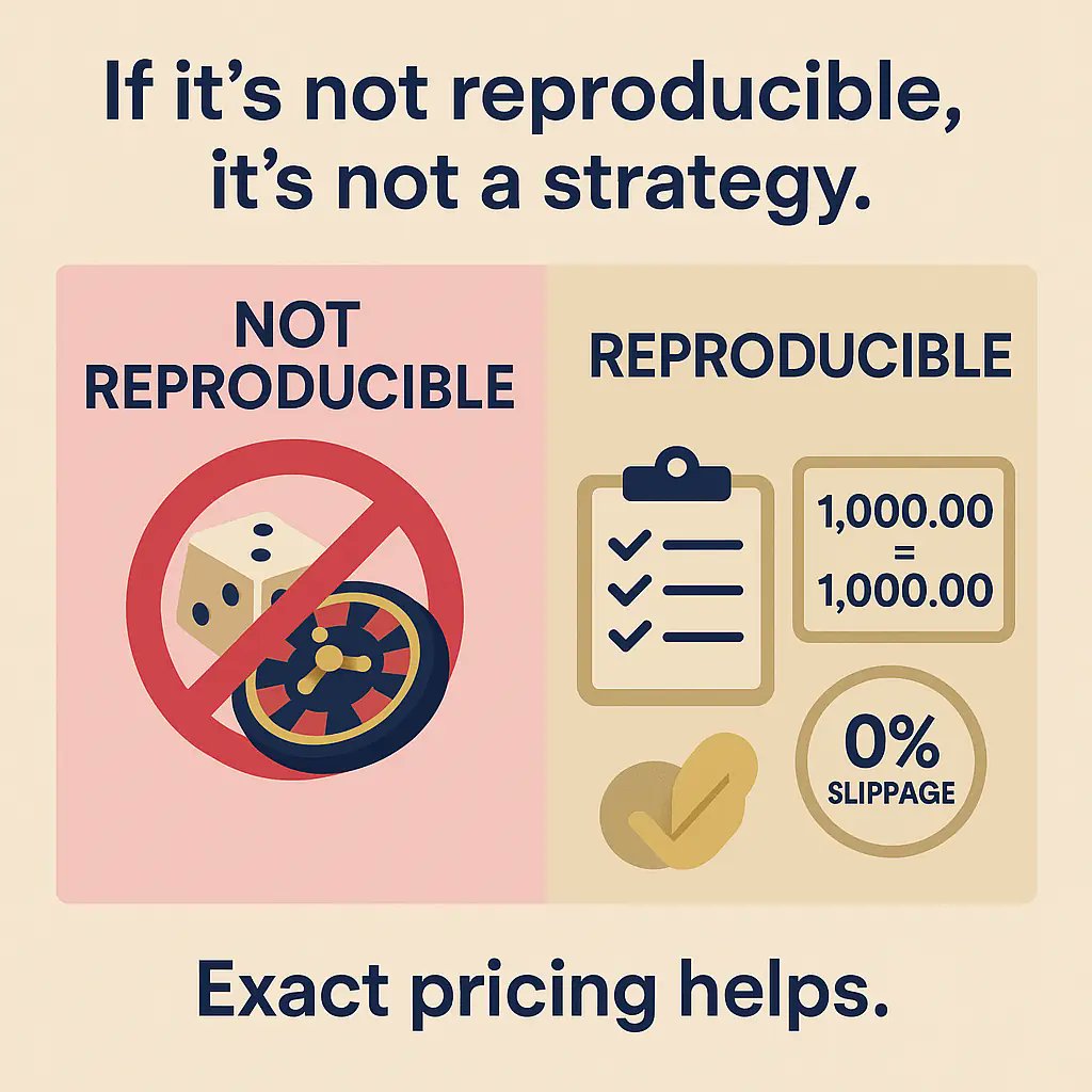 If it’s not reproducible, it’s not a strategy. Exact pricing helps.