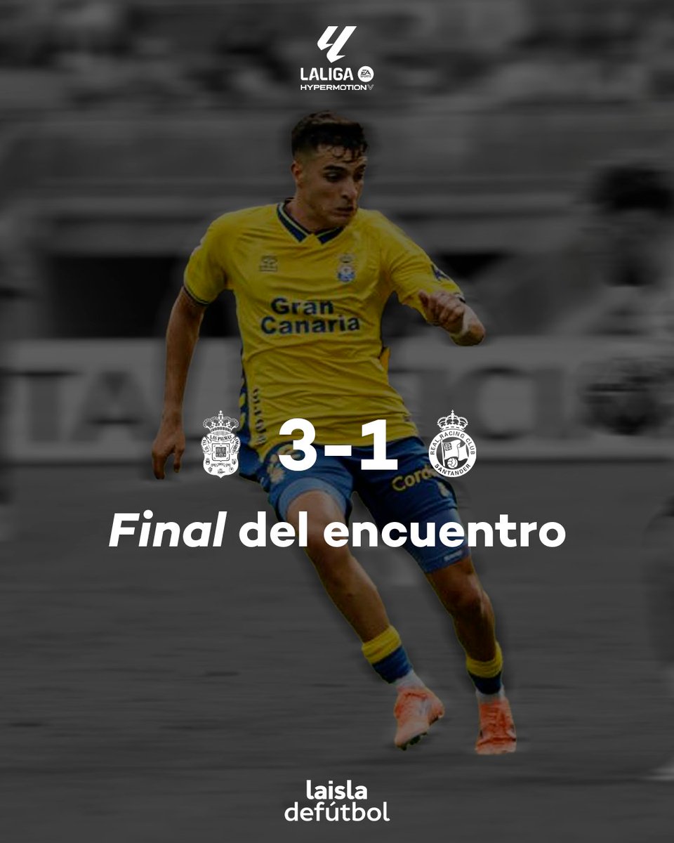 laisladefutbol's tweet photo. 🏁 𝐅𝐈𝐍𝐀𝐋 | UD Las Palmas 3-1 Racing de Santander

Las Palmas da un golpe sobre la mesa y golea al líder en un partido marcado por el gran planteamiento de Luis García. Los amarillos supieron sobreponerse al tanto inicial de Villalibre. https://t.co/Az6RIqRA0P