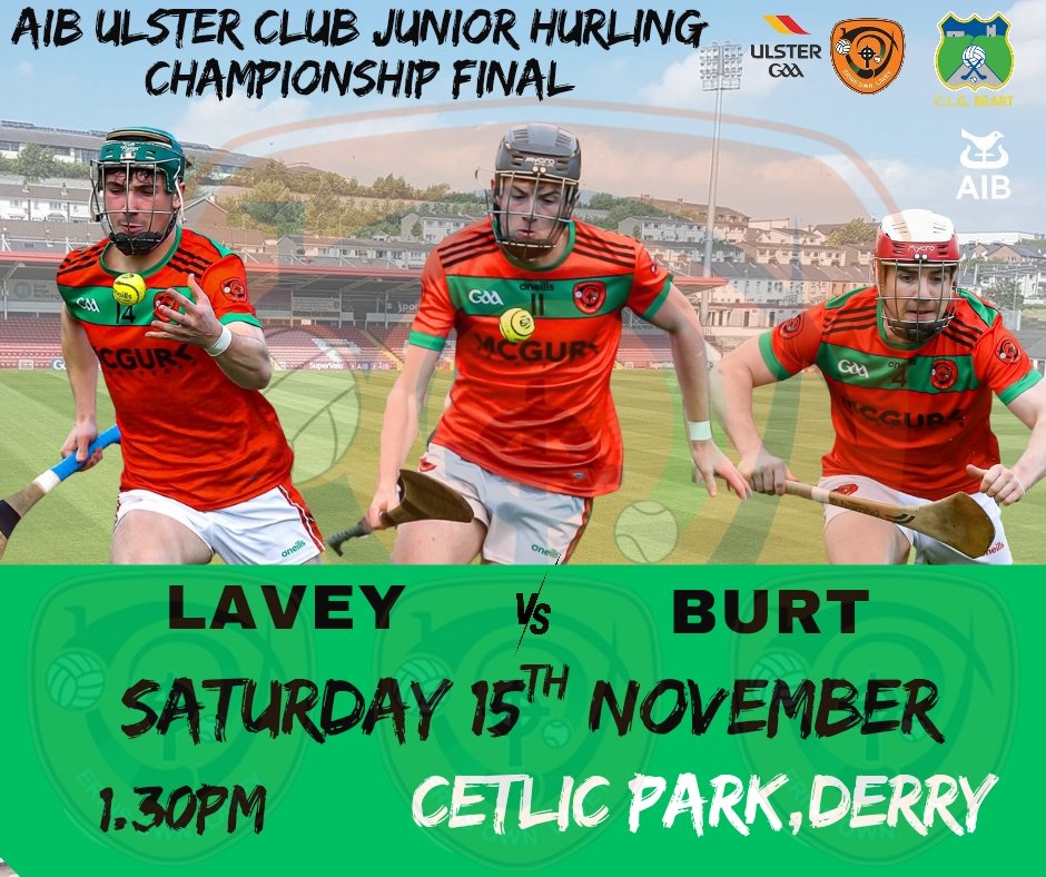 🔥 IT’S FINAL TIME, LAVEY! 🔥

The wait is over — our boys are heading to Celtic Park for the AIB Ulster Club Junior Hurling Championship Final

📅 Saturday 15th November
⏰ Throw-in: 1:30 PM
📍 Celtic Park, Derry

<a href="/UlsterGAA/">Ulster GAA</a>
<a href="/DerryGaels/">Derry Gaels</a> <a href="/Doiregaa/">Derry GAA</a>