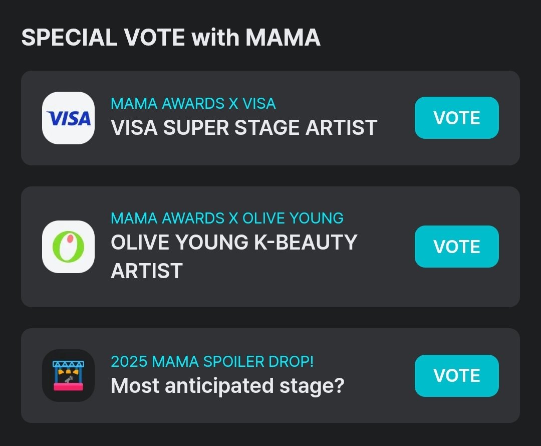 7. sıradan tekrar 6'ya yükseldik oylarınızı vermeyi unutmayın. Burada dönen oylama hesaplarını da kaçırmamaya çalışıp proof paylaşmaktan çekinmeyin lütfen.

☆Special kısmından Visa Super Stage Artist oylamasından da oy kullanmak bizim için önemli.
