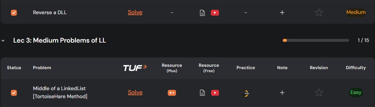 codewithpiyus's tweet image. 𝟲𝟬𝗗𝗮𝘆𝘀𝗢𝗳𝗖𝗼𝗱𝗲 - 𝗗𝗮𝘆 𝟴

𝗟𝗶𝗻𝗸𝗲𝗱 𝗟𝗶𝘀𝘁 𝗣𝗿𝗼𝗯𝗹𝗲𝗺𝘀:
💠Reverse a Doubly Linked List ✅
💠Find the Middle of a Linked List [Tortoise &amp;amp; Hare Method] ✅

@striver_79 
@takeUforward_
#Programming #DSAinCPP #TUFWinterArc #60DaysOfCode #TechCommunity