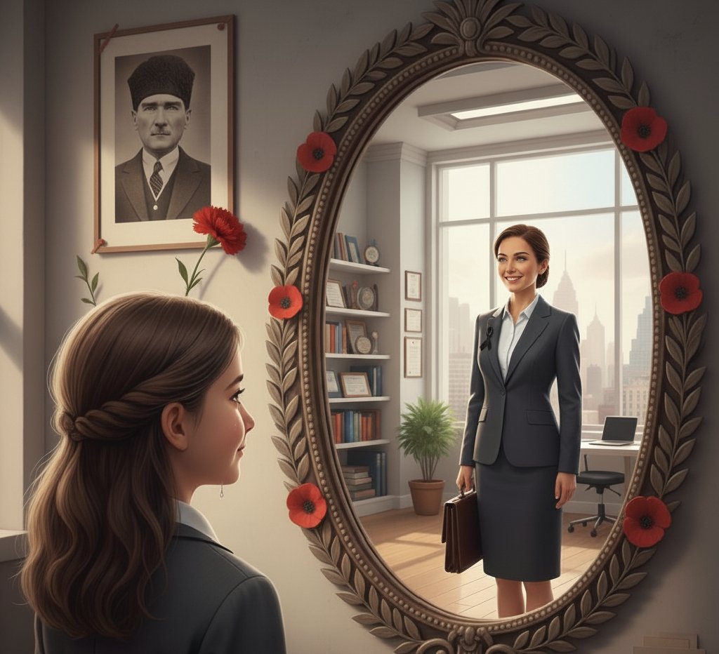 Bugün bir çocuk aynaya baktığında gördüğü duruş, geleceğe umutla bakan her bir neslin yansımasıdır. 🇹🇷 

Bugün 10 Kasım... Ve bu duruşun mimarı, bizlere bağımsız bir vatan ve aydınlık bir gelecek emanet eden Ulu Önderimiz Gazi Mustafa Kemal Atatürk'ü minnet ve özlemle anıyoruz.
