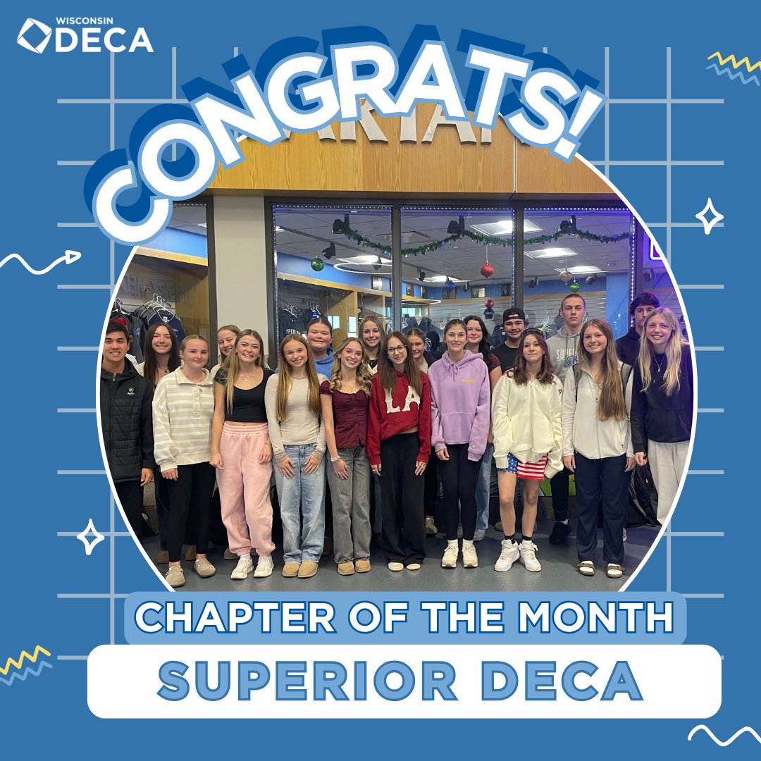 Congratulations to Superior DECA for winning Chapter of the Month for October! Superior DECA had an awesome October completing multiple service events, including a DECA tailgate before a football game. Way to go  Superior DECA! #wideca #COTM #gotheextra