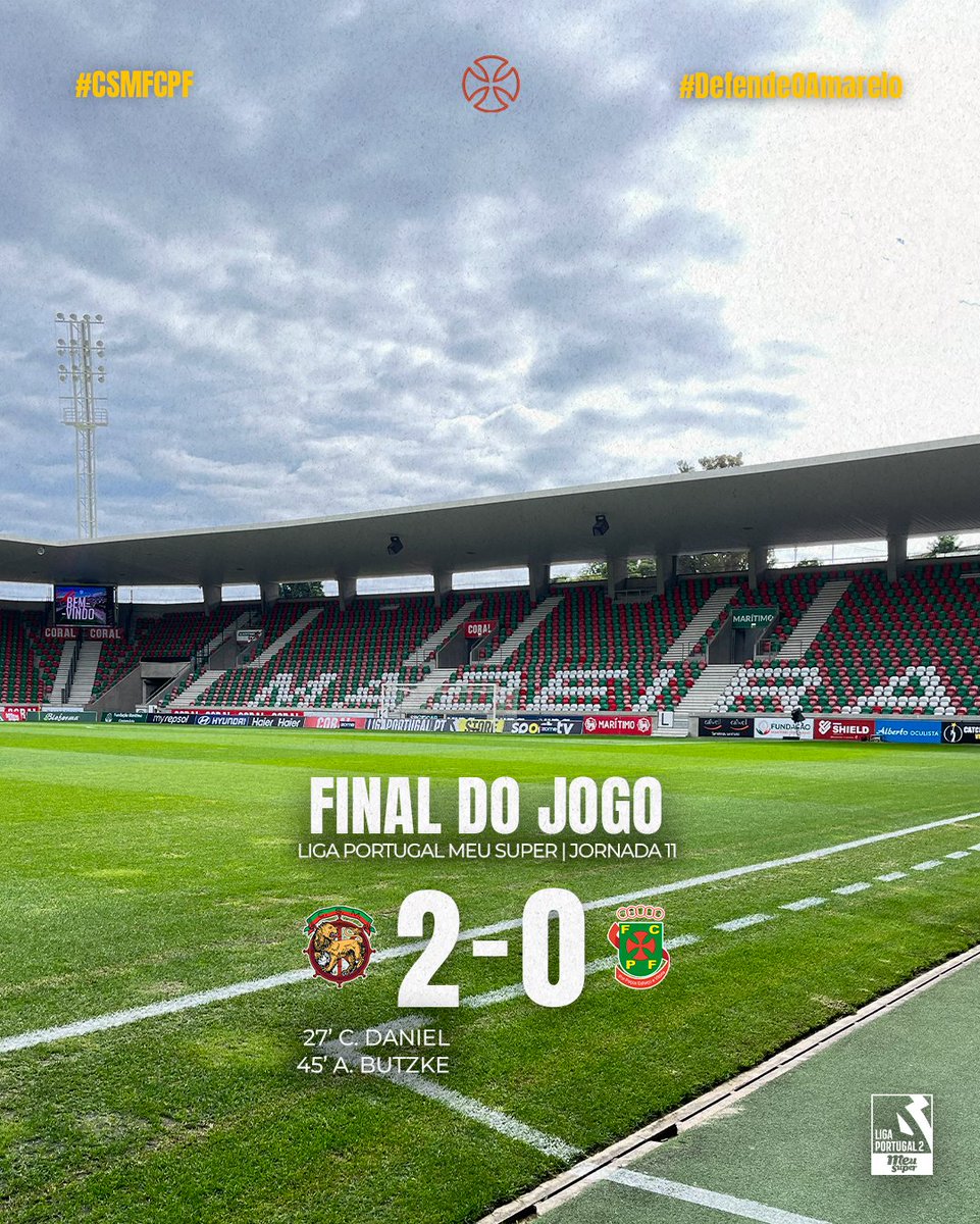 fcpf's tweet photo. #LigaPortugalMeuSuper | #CSMFCPF | 2-0 | 📣 90+5' Termina a partida. Obrigado a todos os Pacenses pelo apoio.
#DefendeOAmarelo 🔰 https://t.co/e0maYSwTSS