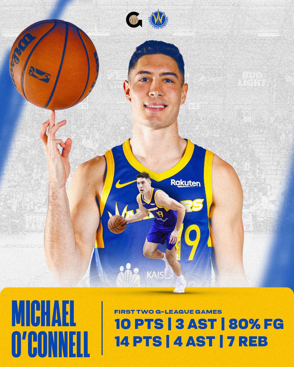 Our guy <a href="/MichaelOC_12/">Michael O'Connell</a> to a great start in the NBA G League with the <a href="/GLeagueWarriors/">Santa Cruz Warriors</a> . Michael posted 10 PTS &amp; 3 AST on 80% FG in his debut, followed by 14 PTS, 4 AST &amp; 7 REB in Game 2!