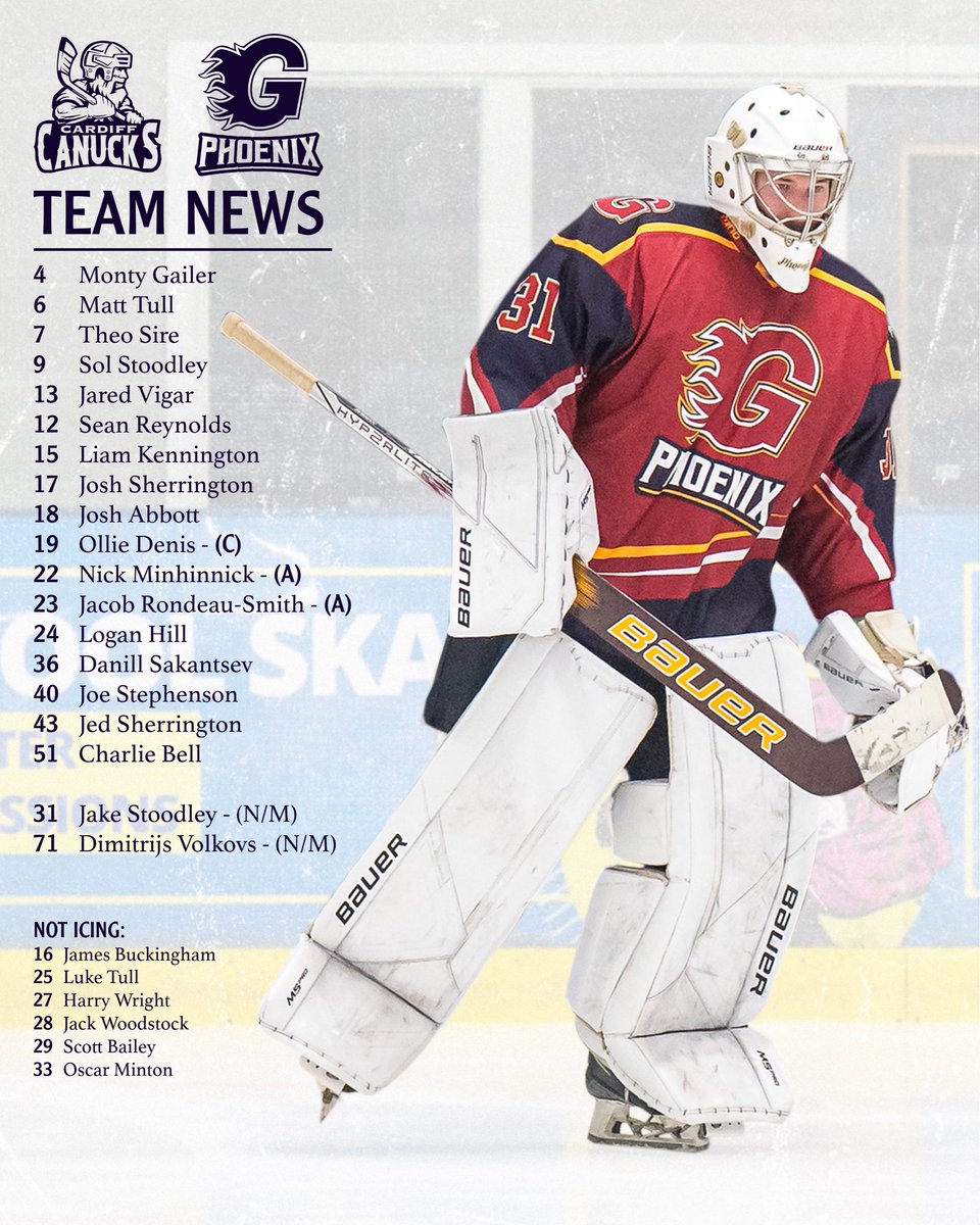 🔥TEAM NEWS🔥

🆚 Cardiff Canucks 

📝

#GuildfordPhoenix 🐦‍🔥