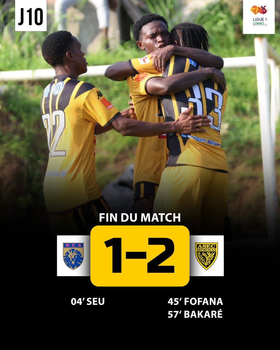 ASECMimosas's tweet image. C’est terminé à Bingerville ! Nos #Mimos ont fait preuve de caractère pour aller chercher cette victoire. Bravo les gars ! 💛🖤