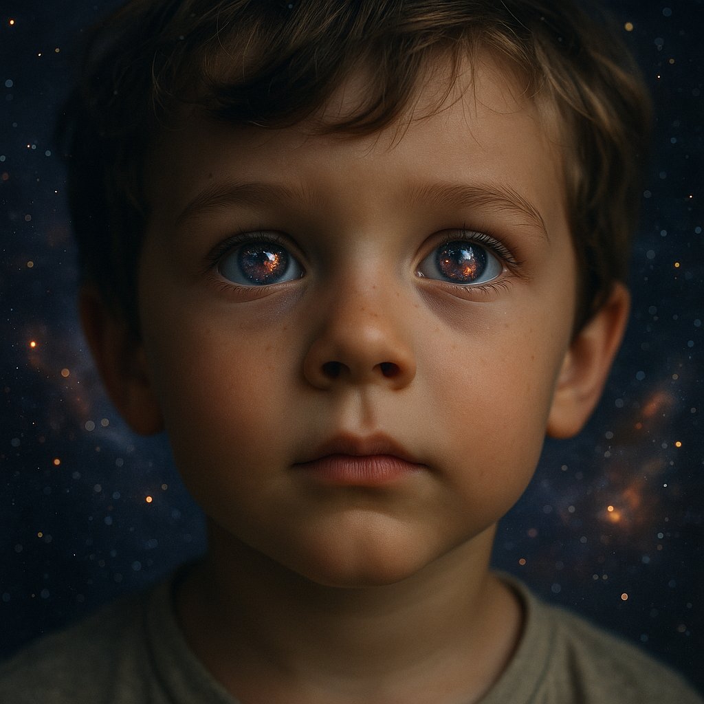 L'enfance de l'univers

Dans ses yeux,
le ciel se souvient.

L’enfant ne rêve pas
il se rappelle
le monde avant le temps.

Et si, dans le regard des enfants,
c’était l’univers lui-même qui se souvenait de son enfance ?
Bonne soirée, les amis. ✨