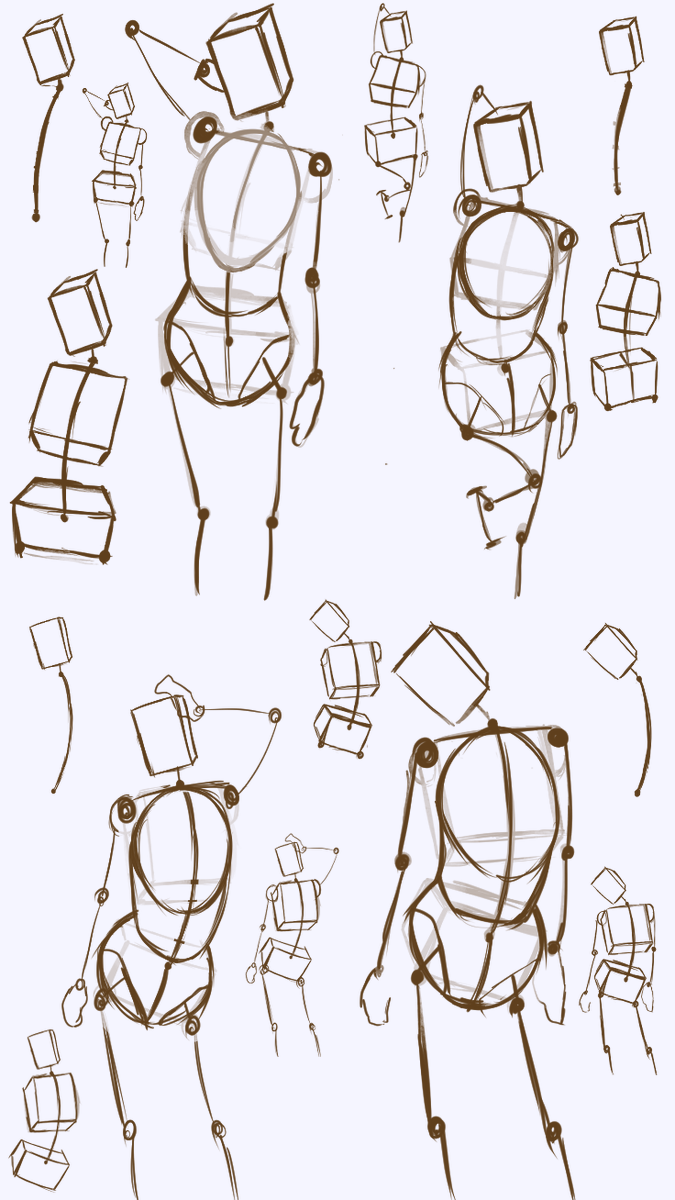 More poses. Id say im torn between two formulas of construction. Ill make use of both because why the hell not.
Also part of my revisit.
#drawing #buildingblocks #poses #gesture #sketches #characterart