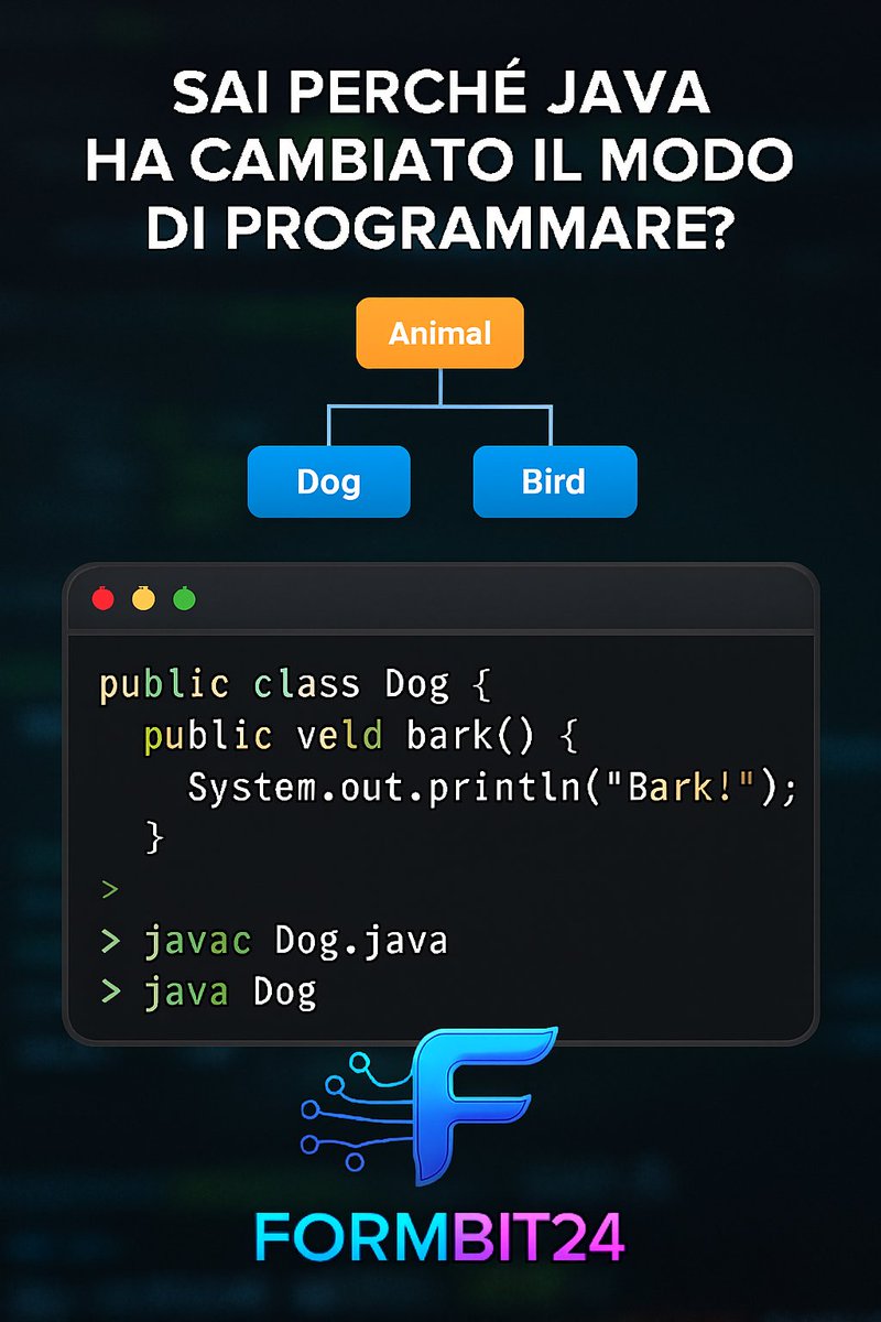 Formbit24's tweet image. Java: tutto è un oggetto   
Sai perché Java ha cambiato il modo di programmare? 
Guarda il video youtube.com/shorts/qHpEwzr…
Scrivi nei commenti se hai mai usato Java per un progetto scolastico o professionale.
#Formbit24 #Java #OOP #JVM #AndroidDev #Backend  #programming #developer