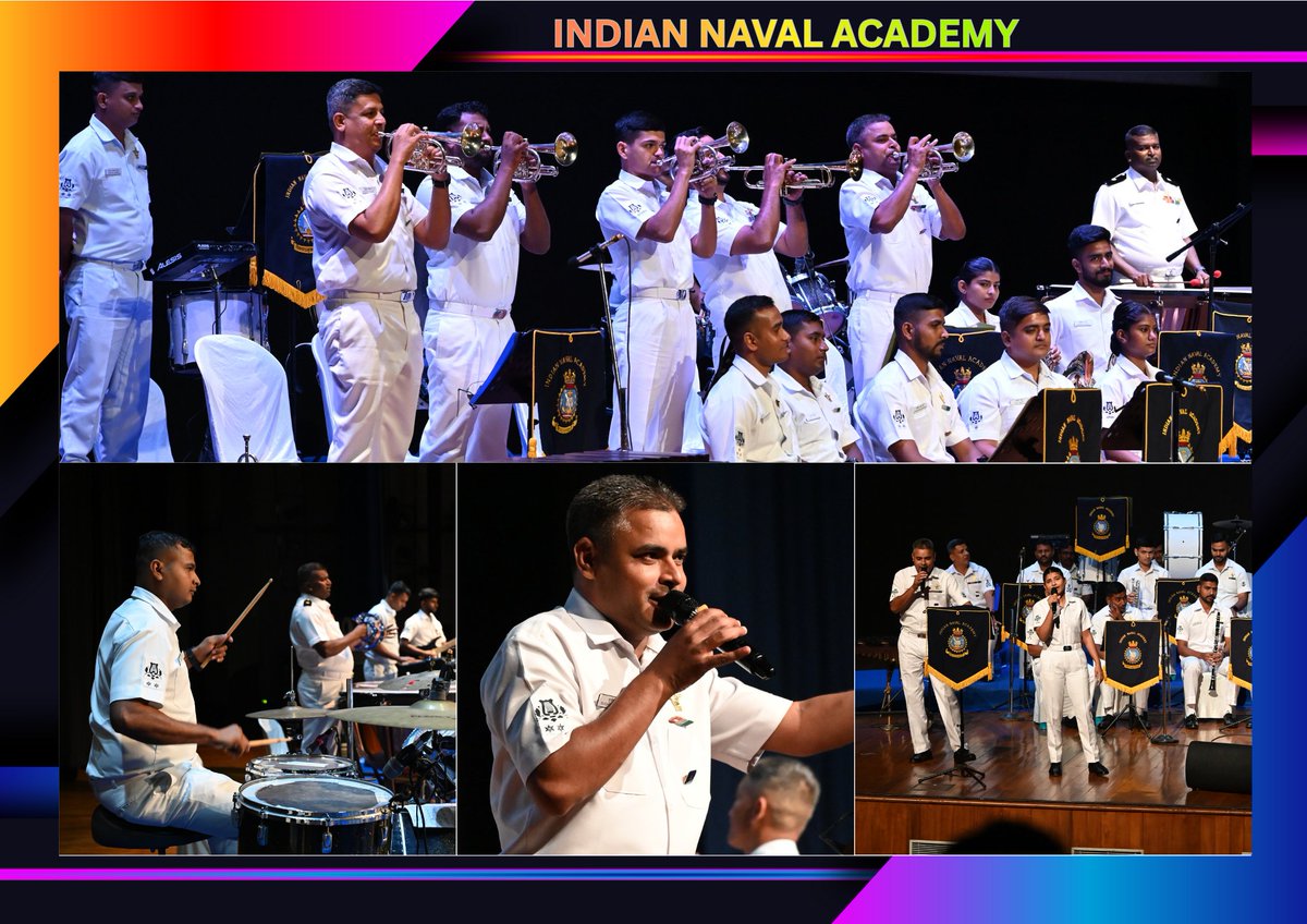 IN_NavalAcademy's tweet image. 🎶 A Night of Rhythm, Patriotism &amp;amp; Pride at INA! ⚓✨

The Indian Naval Academy, Ezhimala, came alive with an extraordinary band performance that filled the evening with #energy, #excitement, and #Emotion. 💫

The INA Band presented a marvellous repertoire — an inspiring medley