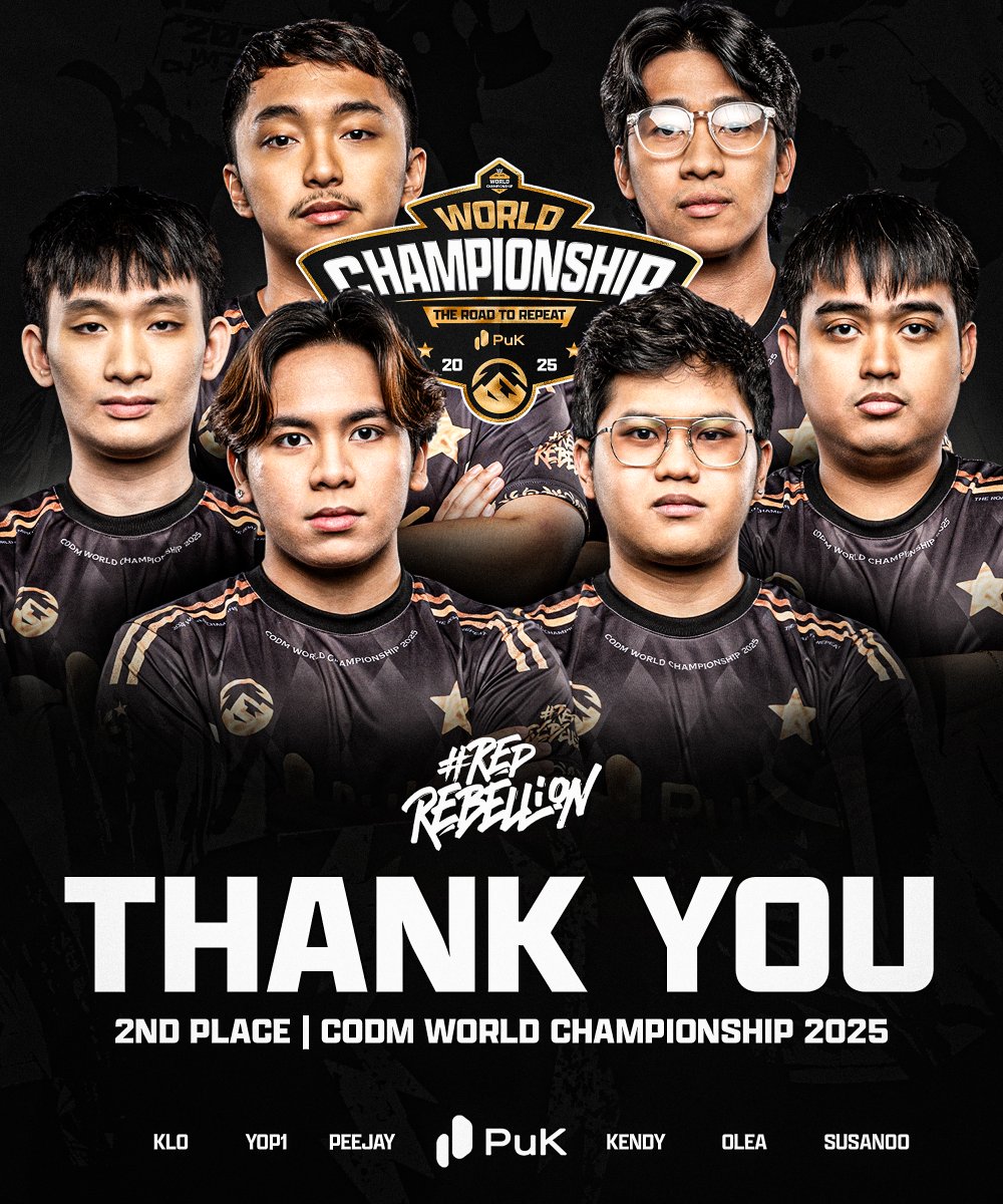 Heartbreak 💔

An amazing series but we fall just short at the end and finish in 2nd place at the 2025 CODM World Championship.

#ElevatePuKCODM | #RedRebellion