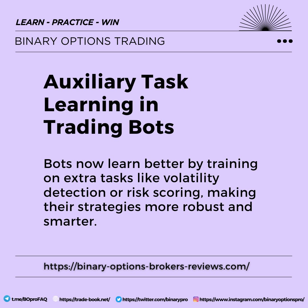 BinaryPro's tweet image. Auxiliary task learning is transforming how trading bots make decisions!

In simple terms, it’s like giving your trading bot extra “mini-lessons” to help it learn faster and perform smarter. Instead of focusing only on one goal; like predicting market direction; the bot also…