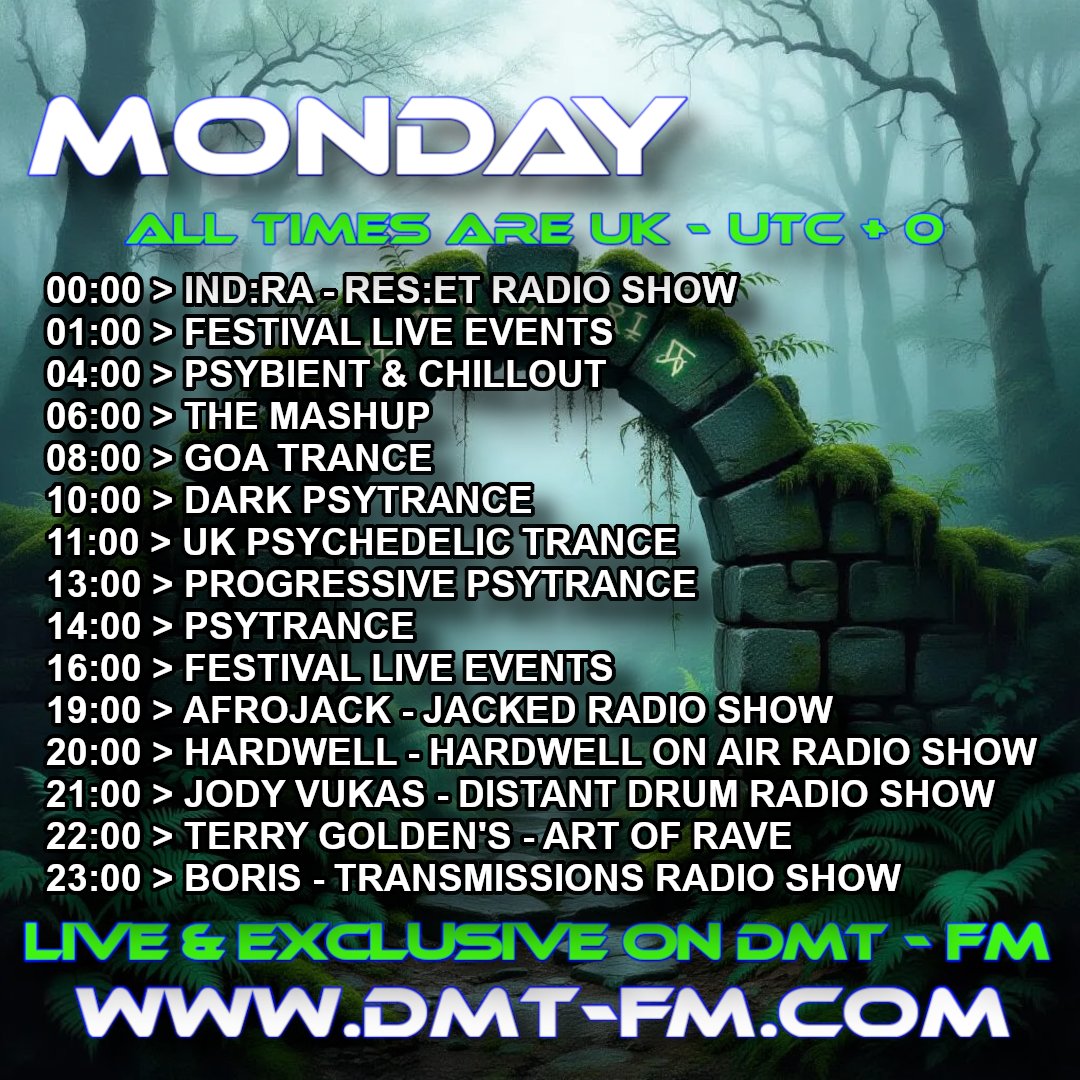Shows on DMT FM Saturday 27/09/2025
DMT FM - Psytrance Radio Broadcasting 24/7
dmt-fm.com
#psybient #goa #fullon #darkpsy #psybreaks #progressivepsy #psydub #psychill #ambient #acid #techno #trance #electronic #psytrance
#music #dmtfm #radioshow #radiostation #radio
