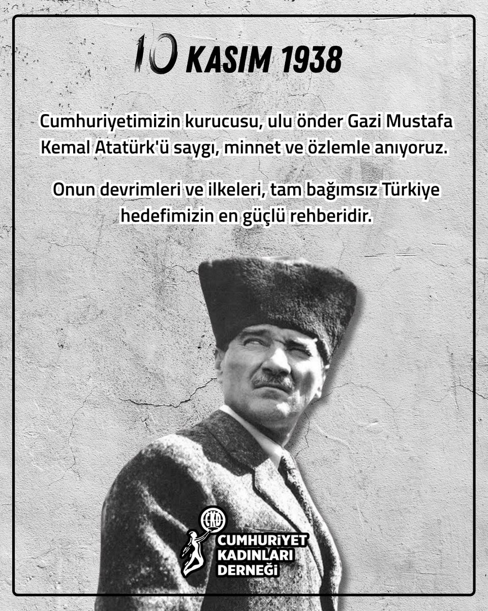 Cumhuriyetimizin kurucusu, ulu önder Gazi Mustafa Kemal Atatürk'ü saygı, minnet ve özlemle anıyoruz. 

Onun devrimleri ve ilkeleri, tam bağımsız Türkiye hedefimizin en güçlü rehberidir.