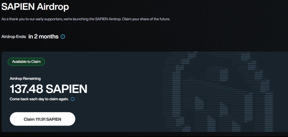 You may have won a $SAPIEN airdrop without realizing it🪂

→ Check if you have previously worked on Sapien, collected points, or just registered.

✅Check Steps:
1- Go to the address.
2- Log in with your wallet or account you registered.
3- Check your eligibility from the