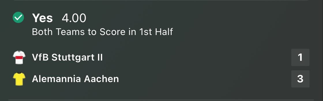 winbetonly's tweet photo. ✅✅✅✅✅

🇩🇪Stuttgart II-Alemannia Aachen

https://t.co/fQh5axuGVR

#Football #Btts #FH #Bettingpicks #Bettingtips #Bet365 https://t.co/ZrxTDyUATX