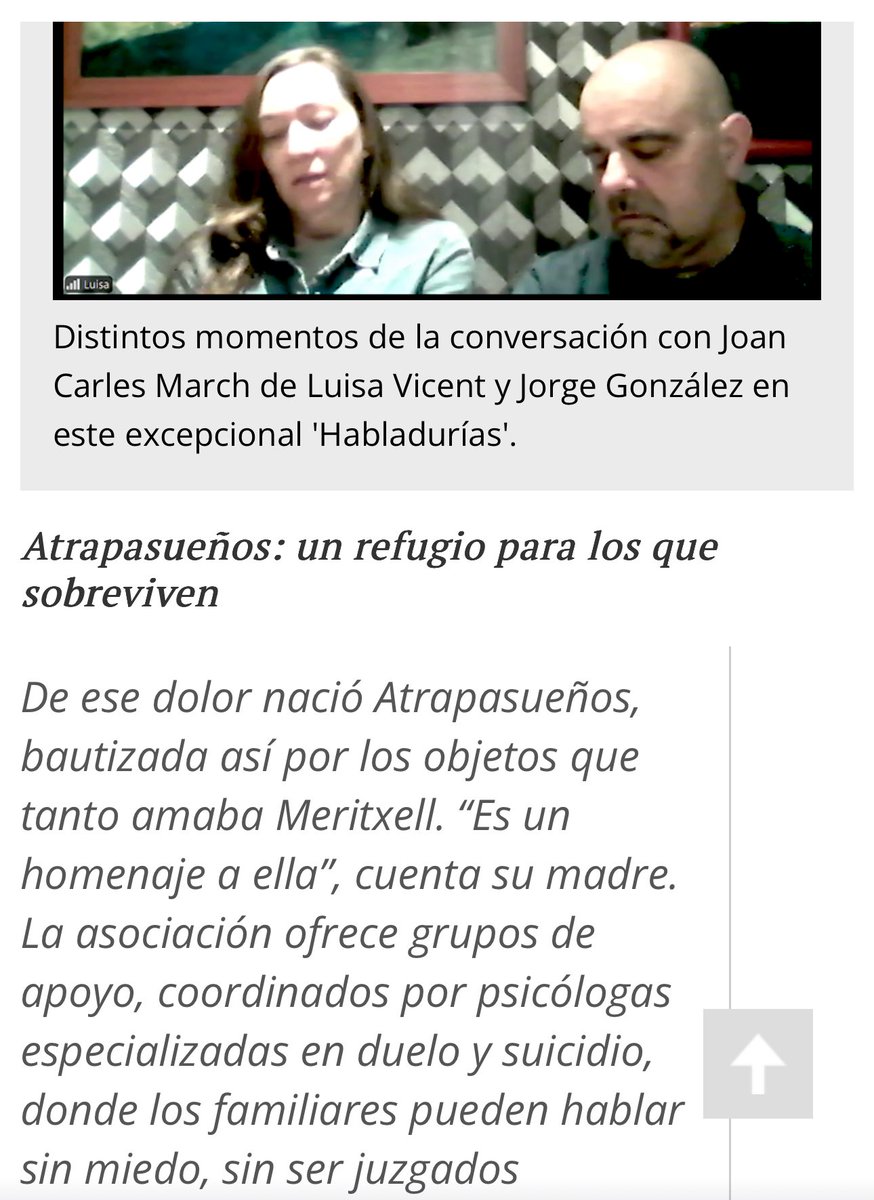 Atrapasueños de Castellón: Cuando hablar del #suicidio se convierte en una forma de amor en <a href="/IndeGranada/">El Independiente de Granada</a>

Mi #podcast #Habladurías con Luisa Vicent y Jorge González q tras la muerte de su hija crearon una asociación por/para #supervivientes de suicidio

🔴elindependientedegranada.es/ciudadania/atr…