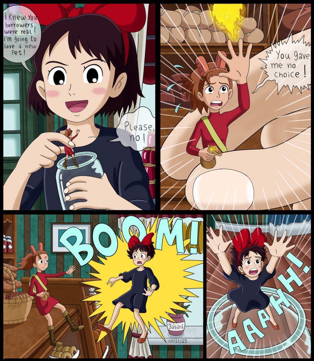 BarbGTS's tweet image. Arrietty&apos;s little revenge part 01 #giantess #SizeDifference #Sizetwitter #KikisDeliveryService Kiki found one of the legendary borrowers, but she didn&apos;t expect Arrietty to have a magic powder capable of shrinking her! 😂😂😂 Now the little witch is as small as a borrower!