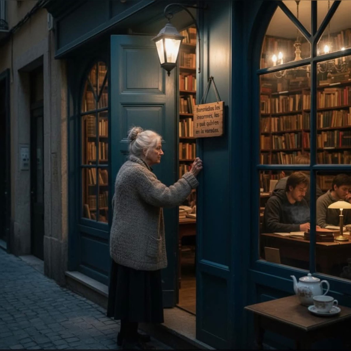 KateriSeraphina's tweet photo. La bibliothèque qui n’ouvrait que la nuit

Dans une ruelle cachée de Montevideo, entre deux vieux immeubles, se trouvait une porte bleue, surmontée d’un petit réverbère.
Il n’y avait ni enseigne ni horaire.
Elle n’ouvrait que lorsque le soleil s’en allait, et se refermait juste avant l’aube.
Pourtant, ceux qui la connaissaient savaient comment la trouver.

C’était la Bibliothèque Nocturne de la rue Maldonado.

Et sa gardienne s’appelait Emilia Varela.

Elle avait soixante et onze ans, les cheveux relevés en un chignon désordonné, et le regard de celles qui ont lu plus de vies qu’elles n’en ont vécues.
Personne ne savait si elle était payée, bénévole, ou même si la bibliothèque existait officiellement.
Mais chaque nuit, comme un rituel secret, Emilia ouvrait la porte bleue, allumait les lampes à huile, préparait un thé au jasmin, et accrochait un petit panneau disant :

« Bienvenus aux insomniaques, aux égarés, et à ceux qui croient encore aux mots. »

Là-bas, on ne parlait pas à voix haute.
On n’empruntait pas de livres.
On ne montrait pas de papiers.
Mais quiconque y entrait… en ressortait différent.

Il y avait des étudiants sans vocation, des vieillards aux histoires que plus personne n’écoutait, des artistes brisés, des amants oubliés…
Tous trouvaient un coin entre les rayonnages, et, à un moment de la nuit, Emilia s’approchait doucement d’eux, sans poser de question, pour leur tendre un livre.
Elle ne se trompait jamais.

— Comment savez-vous celui qu’il me faut ? — lui demanda un jour un jeune homme qui venait de perdre son père.
— Je ne le sais pas. Mais les livres, eux, le savent.

Un soir, une fillette d’une douzaine d’années franchit la porte.
Ses yeux brillaient d’émerveillement, et elle serrait contre elle un petit carnet.

— Je peux écrire ici ? demanda-t-elle.
— Cet endroit est fait pour tout ce qui ne trouve pas sa place dans la vie du jour, répondit Emilia.

La fillette — Mila — revint toutes les nuits.
Elle écrivait des poèmes en silence, lisait des livres plus grands qu’elle, et parfois aidait à préparer le thé.
Emilia n’avait pas de petits-enfants, Mila n’avait pas de grand-mère ; le lien se tissa de lui-même, sans paroles.
Comme naissent les choses vraies.

Une aube, Mila trouva la porte close.
Elle frappa. Attendis. Revint le lendemain. Rien.
Le troisième jour, elle s’assit devant la porte, son carnet sur les genoux.
Et c’est alors qu’elle la vit : une lettre accrochée au réverbère, écrite de la main d’Emilia.

> « Les livres ne meurent pas, mais les corps, eux, oui.
Ne pleure pas, petite. Continue de lire. Continue d’écrire.
Ouvre toi-même la porte bleue.
C’est ton tour, désormais, d’écouter ce que personne n’ose dire à voix haute. »

Mila pleura comme si son âme s’effondrait.
Puis elle se leva, prit la copie de la clé qu’Emilia lui avait donnée « au cas où »… et ouvrit la bibliothèque.

Aujourd’hui, bien des années plus tard, la Bibliothèque Nocturne est toujours ouverte.
Il n’y a toujours ni enseigne, ni horaire, ni règles.
Mais une jeune femme au regard profond y offre des livres en silence, prépare le thé au jasmin…
et garde toujours une chaise libre, juste à côté de la plus vieille lampe.

Car certains lieux n’appartiennent pas au monde…
mais à l’âme de ceux qui croient encore que les mots peuvent nous sauver.