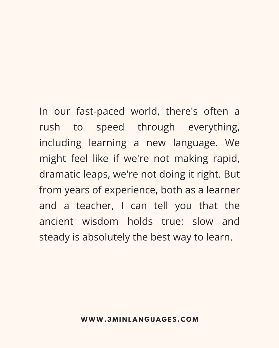 3MLanguages's tweet image. Slow and steady wins.
 Be the tortoise.
 👉 Go steady, daily: 3minlanguages.com

#3MinuteLanguages #StudyIn3 #LanguageLearning #MicroLearning #Consistency #LearnFrench #LearnSpanish #LearnGerman #LearnItalian #LearnPortuguese