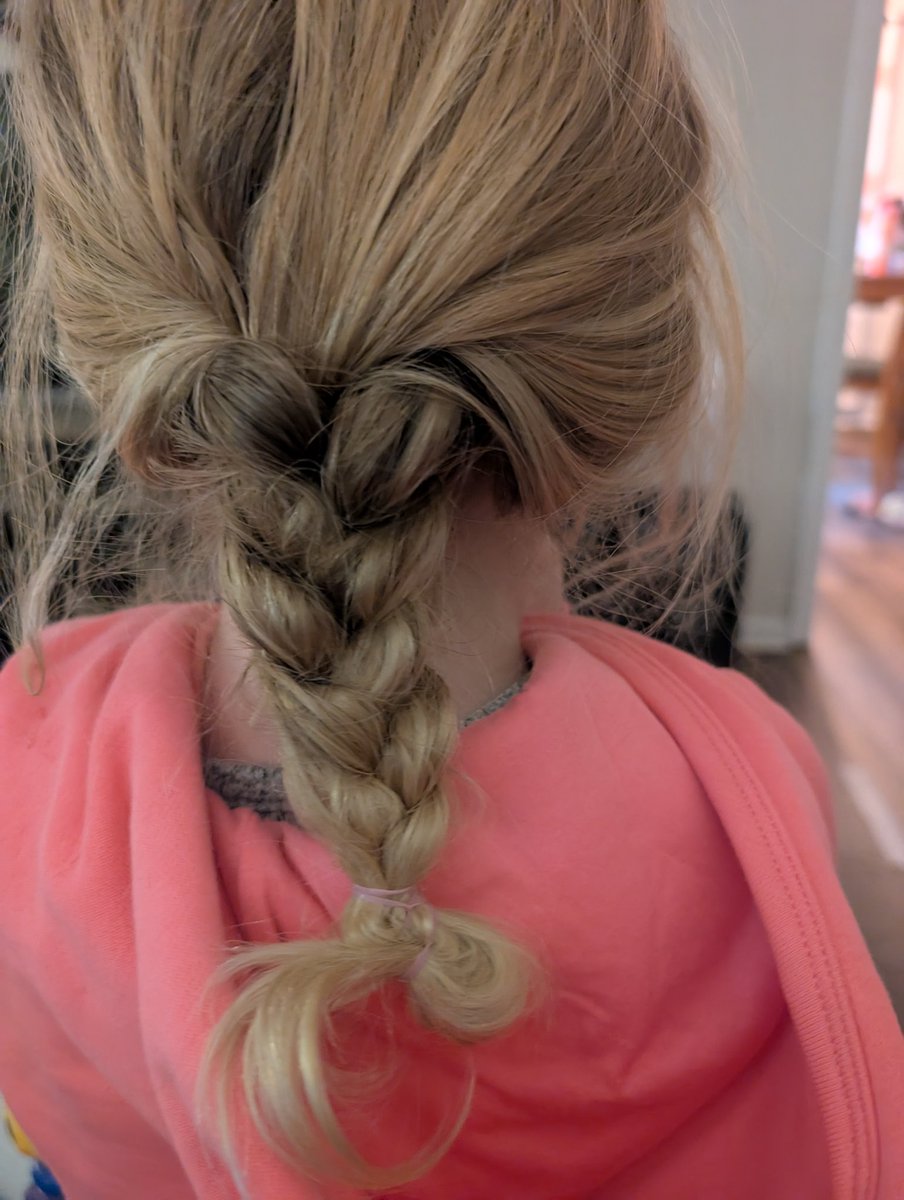 Rate my hair braiding skills. 

It's hard as fuck when you have sausage fingers and the dexterity of a walrus

Tips and pointers welcome.