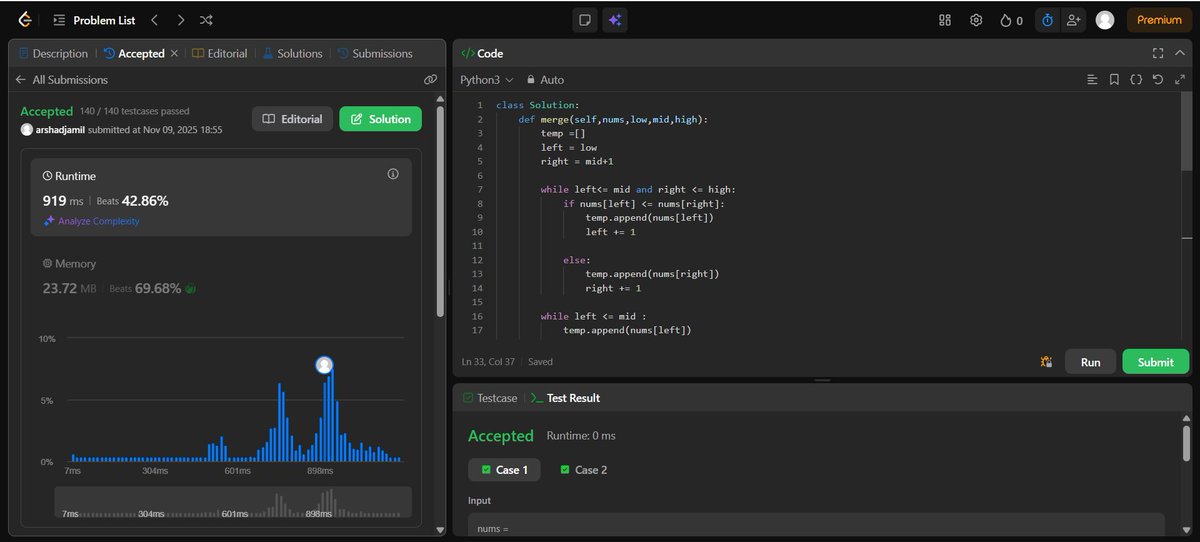 ArshadJamil2003's tweet image. Day 12 of DSA 🚀
Focused on divide &amp;amp; conquer + array product logic 👇
➡ Count Inversions
➡ Reverse Pairs
➡ Maximum Product Subarray

Patterns are getting clearer day by day 🔥
#Day12ofDSA #StriverA2ZDSA #DSA #CodingJourney #Consistency