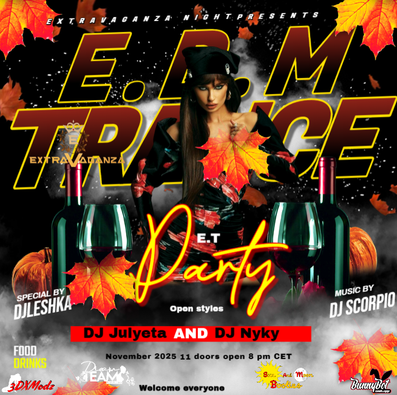 👽 ExTRAVAGANZA  ▼E.T  * ( Open style ) ▼@ (4 LIVE DJ's) 👽
Tue, Nov 11th, 8:00 PM - Wed, Nov 12th, 12:00 AM
Open room 8.00 pm - 0.00 am by ExTRAVAGANZA 👽   ▼E.T  * ( Open style ) ▼ 👽 20:00 - 21:00 PM-DJ...
bunnybot.web.app/id/jRKaJsew9rT…