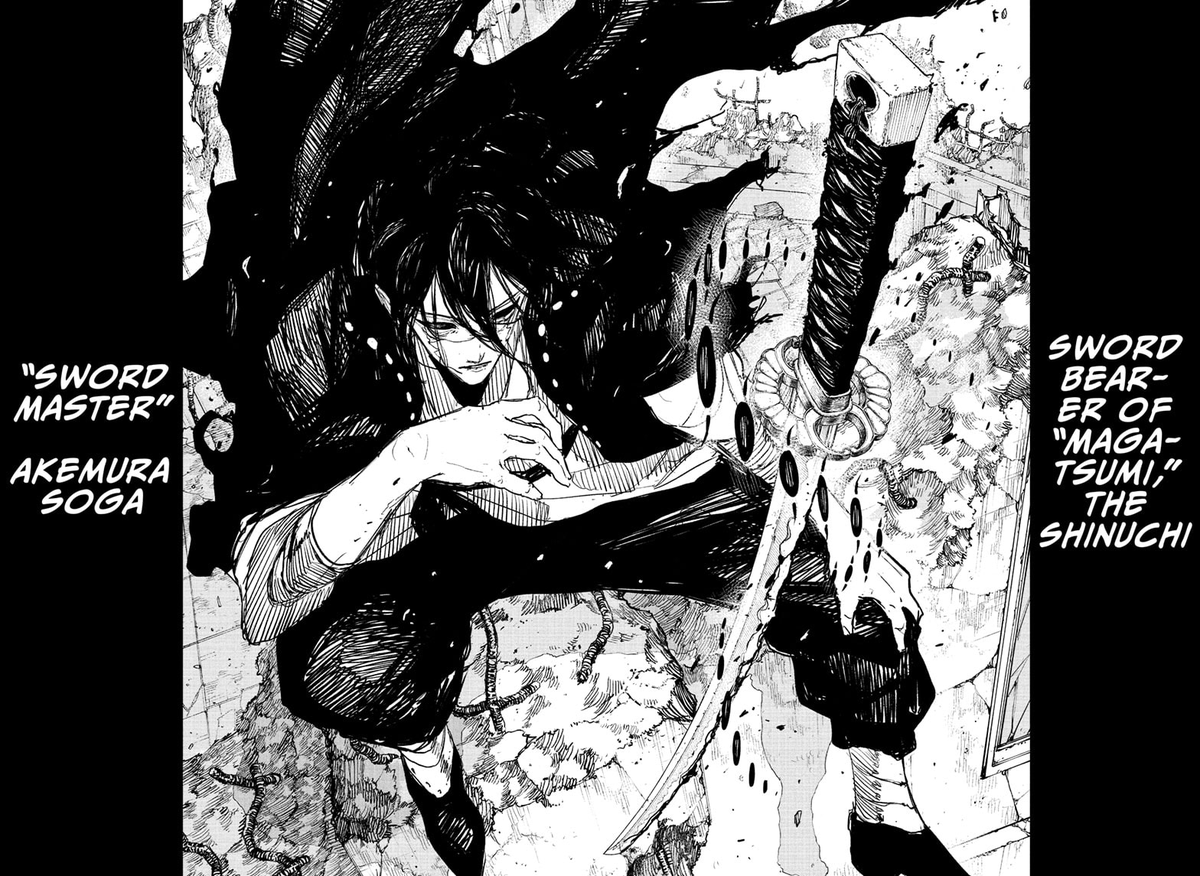 KAGURABACHI COMPLETES 100 CHAPTERS!!!!!!🔥🔥
FREAKING GENERATIONAL 100 CHAPTERS💯
KAGURABACHI.......U R SPECIAL

also finally-
Sword bearer of 'MAGATSUMI'-"AKEMURA SOGA"......what a BEAST😶
