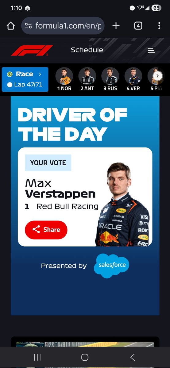 Never in all my years watching #F1 and voting for DOTD have I ever done this.

I'm rooting for MV to be a 5x WDC.